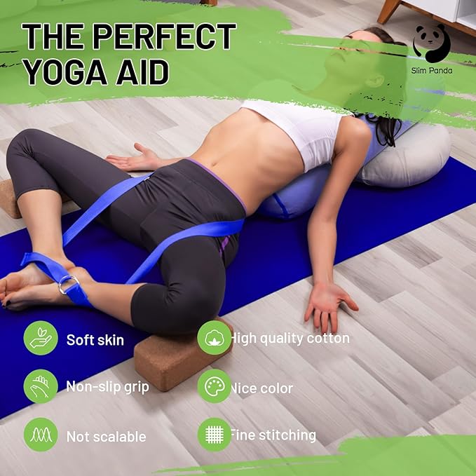 Slim Panda Yoga Strap for Stretching,Cotton Yoga Strap with Adjustable D-Ring Buckle,Non-Elastic Yoga Belt for Pilates,Gym Workouts,Physical Therapy,Improve Flexibility-GravixFit