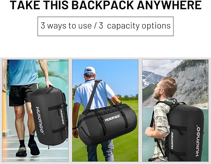 40L/60L/90L Large Waterproof Duffle Bag Backpack for Men, Mens Duffel Backpack Bags for Traveling, Heavy Duty (Black, 90l)-GravixFit