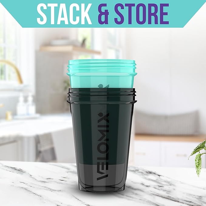 '-2 Pack- 20 oz Protein Shaker Bottles for Protein Mixes, 2x Wire Whisk, Leak Proof Shaker Cups for Protein Shakes and Pre Workout, Protein Shaker Bottle Pack, Protein Mixer Cup(Torquise&Black)-GravixFit