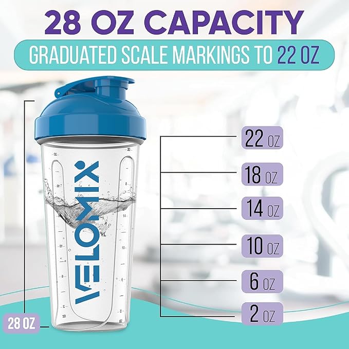 '-2 Pack- 28 oz Protein Shaker Bottles for Protein Mixes - 2x Wire Whisk | Leak Proof Shaker Cups for Protein Shakes | Protein Shaker Bottle Pack | Shakers for Protein Shakes-Blue&Transparent-GravixFit