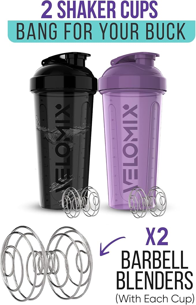 '-2 Pack- 28 oz Protein Shaker Bottles for Protein Mixes - 2x Wire Whisk | Leak Proof Shaker Cups for Protein Shakes | Protein Shaker Bottle Pack | Shakers for Protein Shakes-Purple&Black-GravixFit