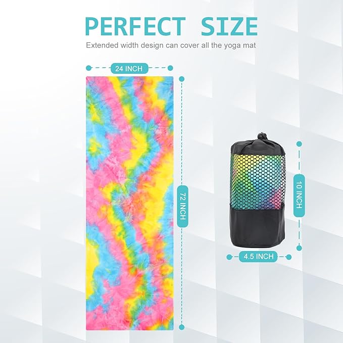 Eunzel Yoga Towel,Hot Yoga Mat Towel with Grip Dots Sweat Absorbent Non-Slip for Hot Yoga, Pilates and Workout 24" x72", Yellow & Blue & Pink-GravixFit