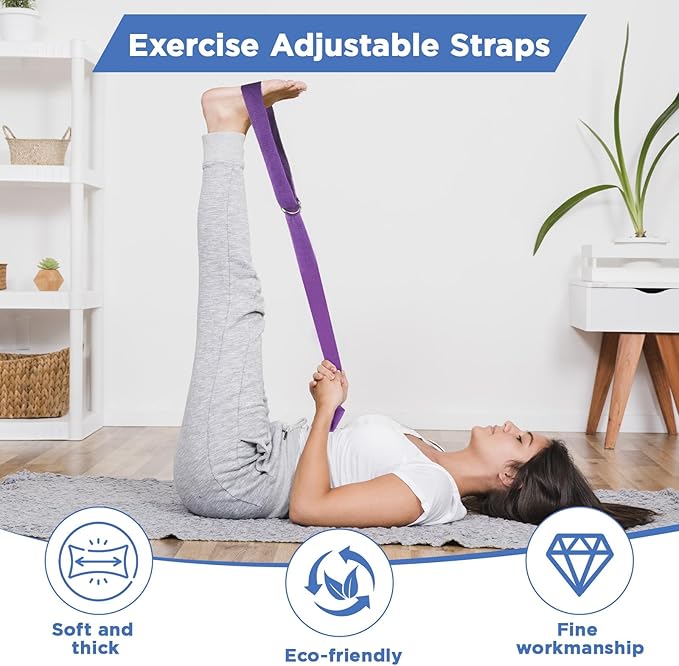 10 Pcs Yoga Strap 8ft Yoga Stretching Exercise Band Stretching Belt with Adjustable Metal D Ring Buckle Loop for Pilates, Dance, Physical Therapy, Gym Workout-GravixFit