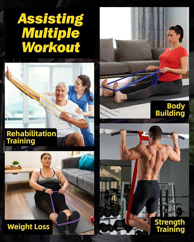 Zacro Resistance Bands, 6 Resistance Levels Pull Up Assistance Bands, Exercise Bands for Men&Women, Heavy Duty Resistance Band Set with Door Anchor, for Working Out, Muscle Training, Physical Therapy-GravixFit