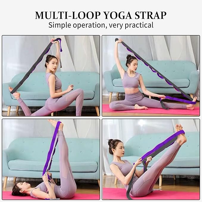Stretching Strap Yoga Strap, 10 Loops Non-Elastic Stretch Bands Helps Women and Men Improve Flexibility for Home Workout, Physical Therapy, Pilates, Exercise, Dance, Comes with Door Anchor-GravixFit