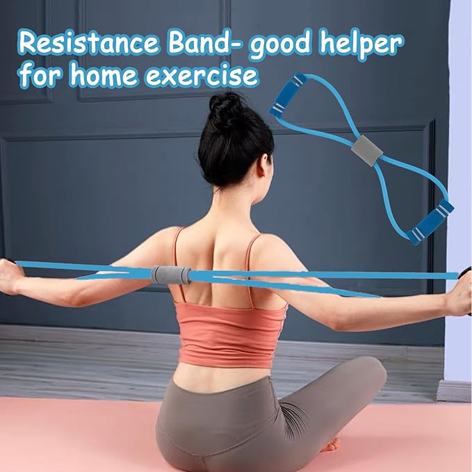 2 Pcs Figure 8 Resistance Band, Resistance Band with Handles, Suitable for Full Body Exercise, Strength Training, Flexibility, Exercise Elastic Rope, Suitable for Home, Gym (Blue)-GravixFit