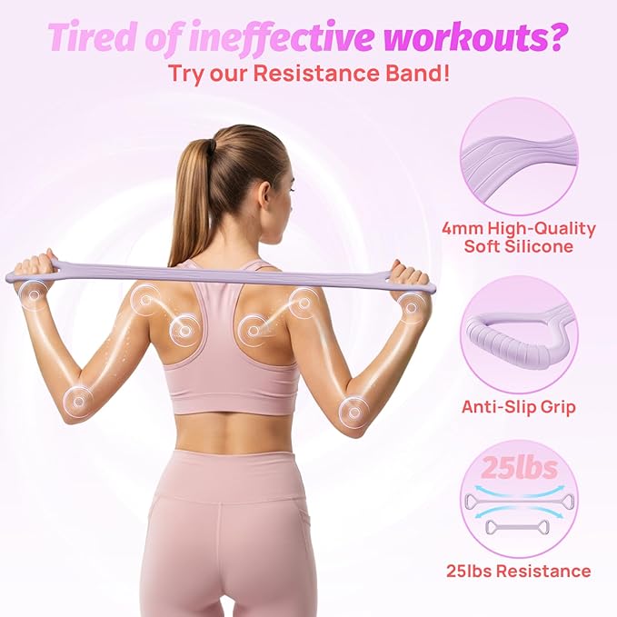 Figure 8 Fitness Resistance Band, Unbreakable Thicken 25lb Elastic Excercise Band for Working Out, Non-Slip Silicone Bands for Strength Stretch Training Arms Back Shoulder Chest Yoga Pilates-GravixFit