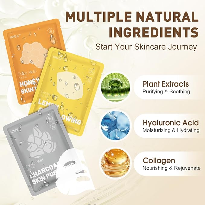 120 Pack Collagen Essence Sheet Face Masks Skincare, Moisturizing & Hydrating Face Mask for Skin Care, Bulk Face Masks for All Skin Types, Spa Party Gifts for Women (12 Types x 10 Pcs)-GravixFit