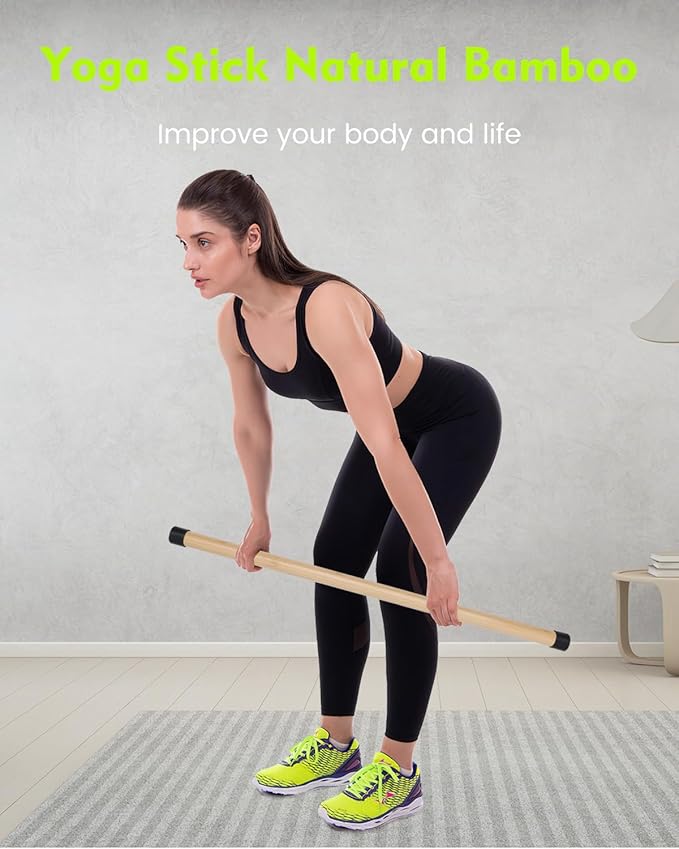 Yoga Stick, 5ft Exercise Stick for Mobility, Stretching Stick with Non-Slip Ends, Exercise Dowel for Pilates, Balance Pole and Stretch Bar for Stretching Equipment-GravixFit