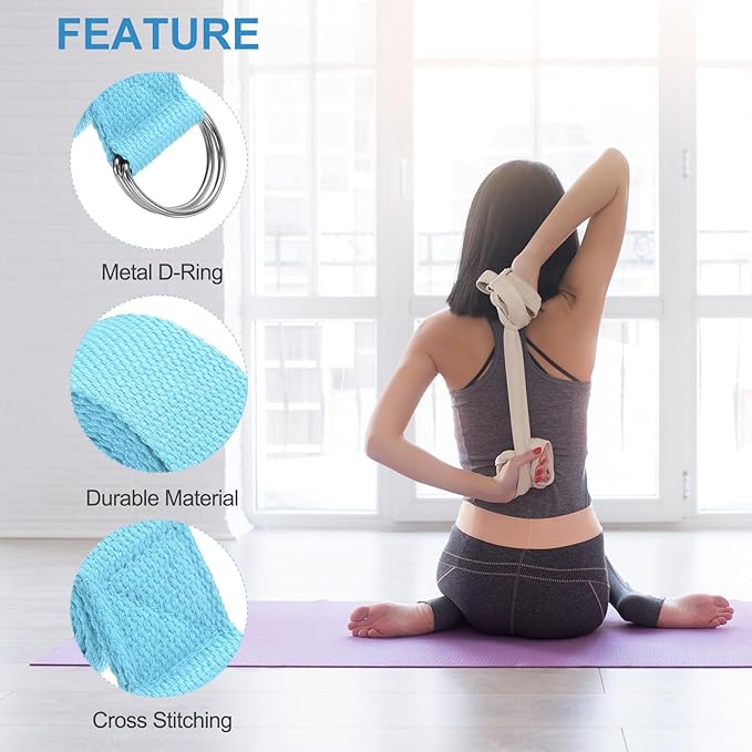 PATIKIL Yoga Strap for Stretching, Cotton Yoga Belt with Adjustable Metal D-Ring Buckle Stretch Band for Fitness Pilates-GravixFit