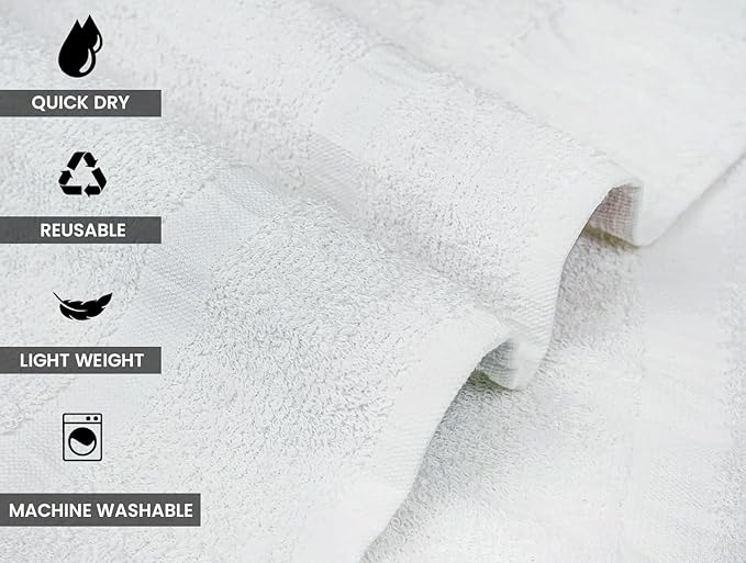 CH White Bath Towels Bulk - 22 x 44 Inches, 100% Cotton Economy Light Weight Towels for Commercial Use - Quick Dry, Ultra-Soft, and Absorbent Bulk Towels (12 Pack)-GravixFit