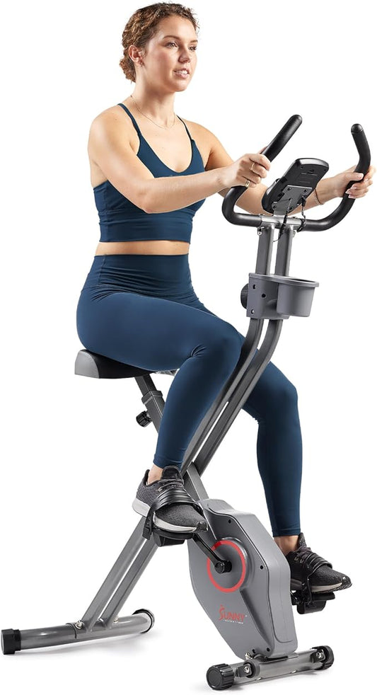 Sunny Health & Fitness Smart Folding X-Bike, Portable Compact Exercise Bike for Indoor Cycling Workout, Home Cardio Training Machine, Free SunnyFit App Bluetooth Connect, Optional Foldable Recumbent