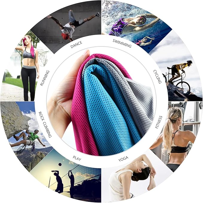 Biange Cooling Towel (Pack of 20, 40"x12") with Pouches for Sports, Workout, Fitness, Gym, Yoga, Golf, Pilates, Travel, Camping & More-GravixFit