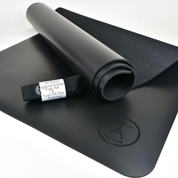 Tatago Hot Yoga Mat Non Slip-Professional Grade Natural Rubber Yoga Mat, Pliates Mat, Stretching Mat or exercise mats for home workout. Nonslip for Hot and Sweaty Classes. Includes Yoga Strap for Carrying and Stretching too.-GravixFit