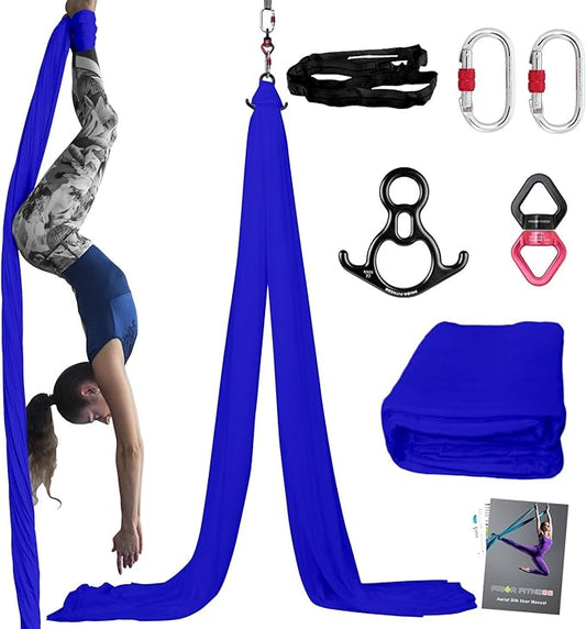 PRIOR FITNESS Aerial Silks Kit Colorful 9/15/20 Yards 40D Nylon Fabric Hammock Set With Hardware & Guide for All Levels Of Aerial Yoga Practice and Acrobatic Flying For Adults Aerial silk-GravixFit