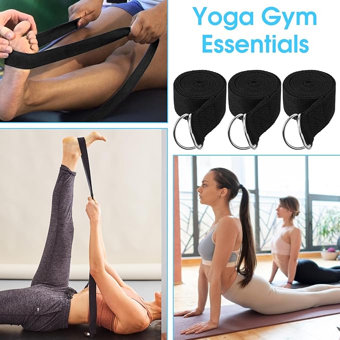 12 Pcs Yoga Strap 6Ft Exercise Stretch Bands for Flexibility with Adjustable Metal D Ring Buckle Loop Stretch Strap Non Elastic Yoga Belt Yoga Exercise Adjustable Straps for Pilates-GravixFit