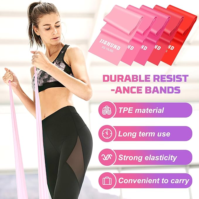 5 Pcs Resistance Bands, Professional Exercise Bands Elastic Stretch Bands for Fitness Yoga Pilates Stretching Strength Training, Workout Bands for Women and Men Home Gym-GravixFit