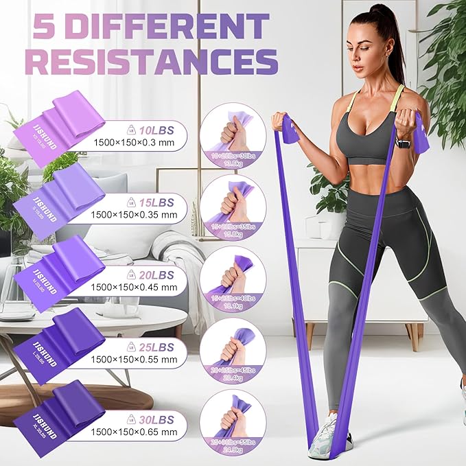 5 Pcs Resistance Bands, Professional Exercise Bands Elastic Stretch Bands for Fitness Yoga Pilates Stretching Strength Training, Workout Bands for Women and Men Home Gym-GravixFit