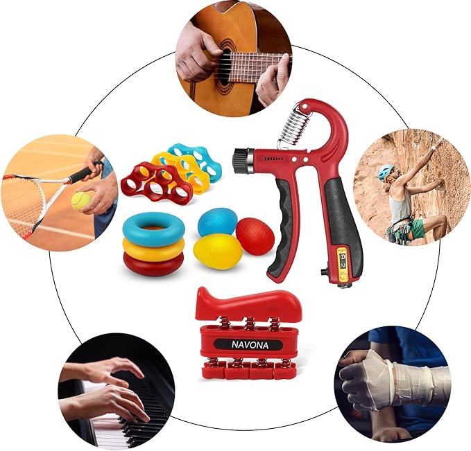 11PCS Grip Strength Trainer Kits, Hand Gripper Strengthener, Forearm Strengthener, Finger Strengthener, Finger Exerciser, Hand Exerciser, Stress Relief Ball, Grip Ring, for Muscle Building, Recover Hand Injury-GravixFit