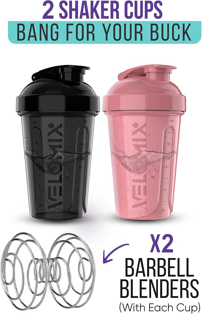 '-2 Pack- 20 oz Protein Shaker Bottles for Protein Mixes - 2x Wire Whisk | Leak Proof Shaker Cups for Protein Shakes and Pre Workout | Protein Shaker Bottle Pack | Protein Mixer Cup (Pink&Black)-GravixFit