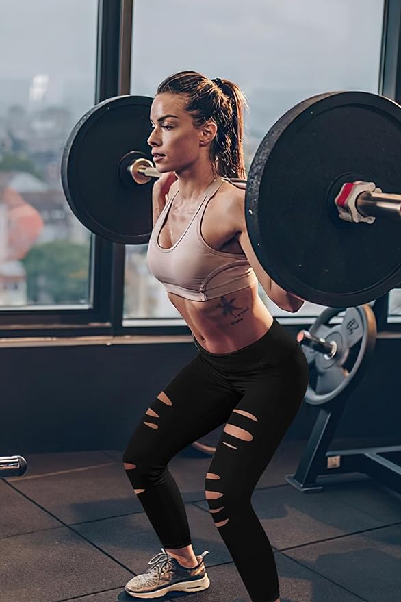 DIBAOLONG Womens High Waist Yoga Pants Cutout Ripped Tummy Control Workout Running Yoga Skinny Leggings-GravixFit