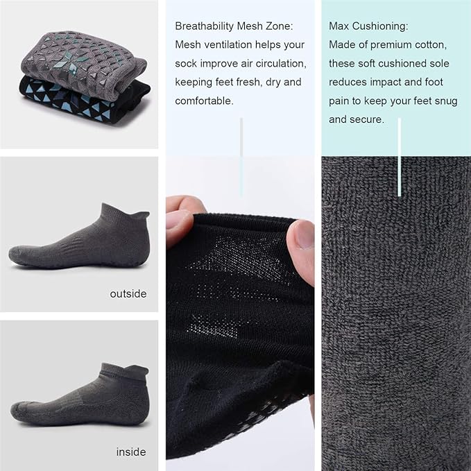 Hylaea Unisex Non Slip Socks with Grip for Yoga, Hospital, Pilates, Barre | Ankle, Cushioned-GravixFit