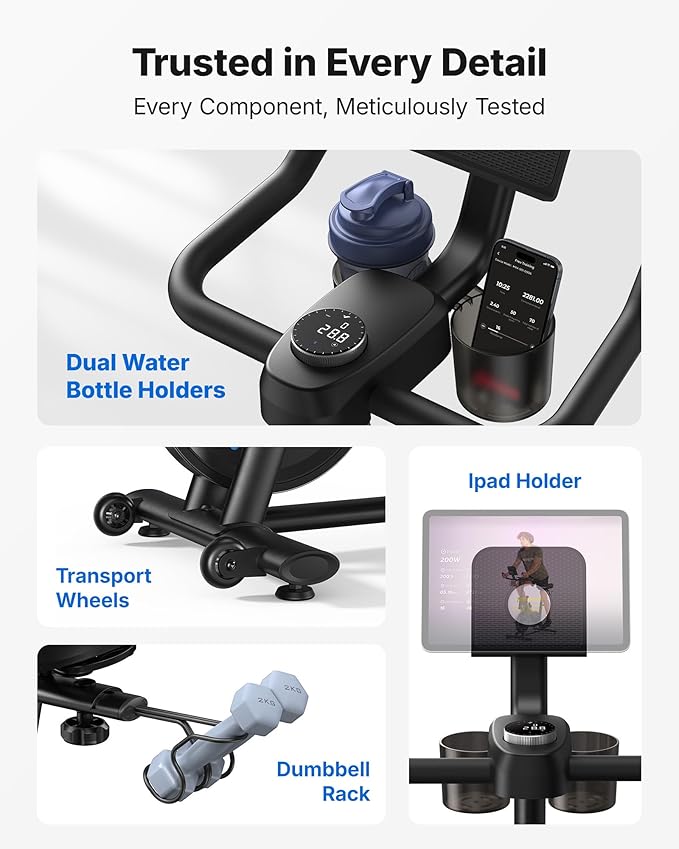 MERACH Exercise Bike, Brake Pad Stationary Bike with Exclusive App, Low Noise Indoor Cycling Bike with 300lbs Weight Capacity, Tablet Mount and Fitness Courses for Weight Loss-GravixFit