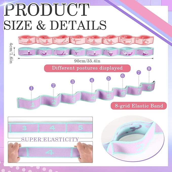 Stretch Strap for Kids Elastic Gymnastics Stretching Ballet Dance Band with 8 Loops Adjustable Exercise Training Resistance Strap for Children Stuff Pilates Latin Yoga Equipment-GravixFit