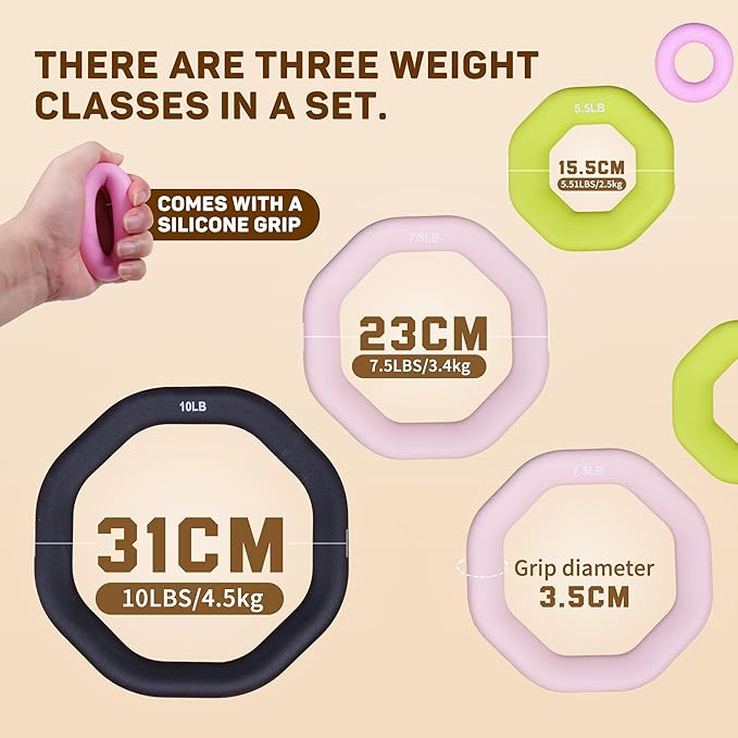 Leikefitness Weight Ring 2-in-1 Kettlebell & Dumbbell, cast Iron+PVC Coating, Yoga Exercise, Aerobics, Core Training, 4 in a Set (0.33LB + 5.5LB + 7.5LB + 10LB)-GravixFit