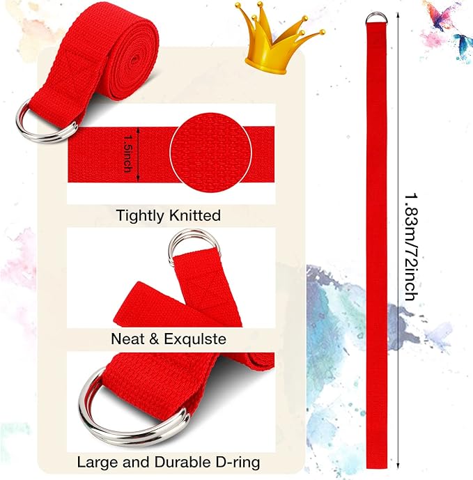 Jerify 10 Pcs Yoga Strap for Stretching Bulk 6ft Exercise Stretch Band with Metal D Ring Adjustable Pilates Non Elastic Yoga Stretch Belt for Women Men Physical Fitness Gym Workout Dance-GravixFit