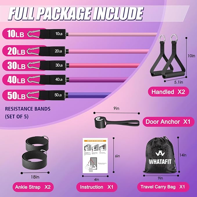 WHATAFIT Resistance Bands, Exercise Bands，Resistance Bands for Working Out, Work Out Bands with Handles for Men and Women Fitness, Strength Training Home Gym Equipment-GravixFit