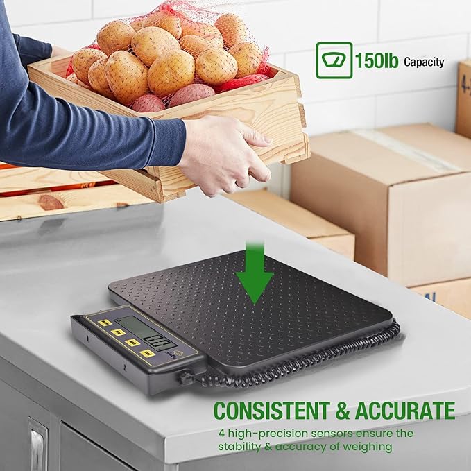 150lbs Commercial Scale Digital Receiving Scale with Anti-Slip Aluminum Platform, High Accuracy Food Scale with Hold/Tare/Auto-Off, Kitchen Scale with LCD Display for Restaurant/Cater-GravixFit
