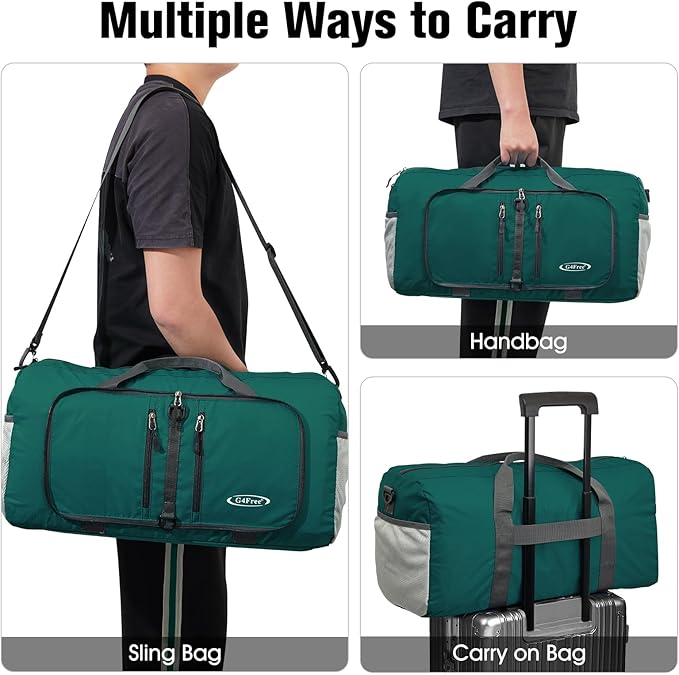 G4Free 40L/65L Foldable Duffel Bag, Water-Repellent Travel Backpack, Lightweight Carry Bag for Overnight Weekender Sports Men Women-GravixFit