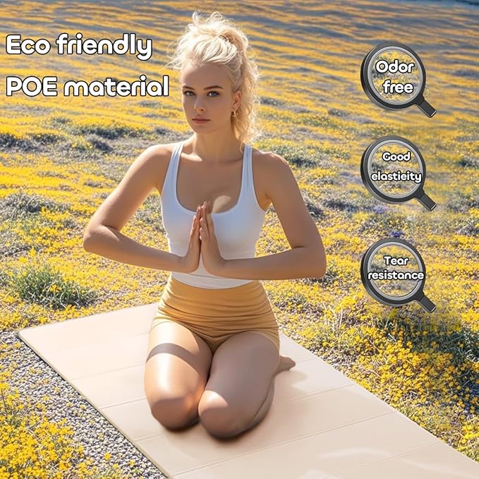 Foldable Yoga Mat 12mm Extra Thick Joint Protection,Portable Design for Travel/Pilates/Board/Camping,Environmental Sports Mat Non-Slip Gym Mat,Odorless POE Material-GravixFit