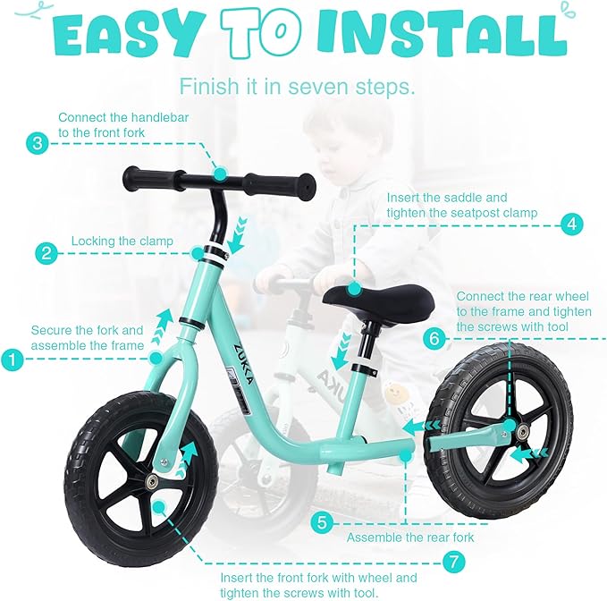 12 inch Toddler Balance Bike Adjustable Handlebar & Seat Anti-Slip Grip Suitable for 2-5 Years Old with Footrest Lightweight for Tolddlers Boys Girls Multiple Colors to Choose-GravixFit