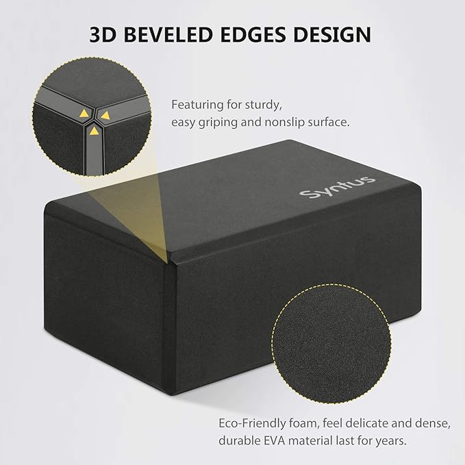 Syntus Yoga Block and Yoga Strap Set, 2 Soft Non-Slip Yoga Blocks 9×6×4 inches, 8FT Metal D-Ring Strap for Yoga, General Fitness, Pilates, Stretching and Toning-GravixFit