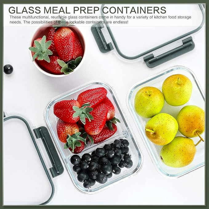 10 Packs 30 oz Glass Meal Prep Containers,Glass Food Storage Containers with Lids,Airtight Lunch Bento Boxes,Microwave,Freezer and Dishwasher,Gray-GravixFit