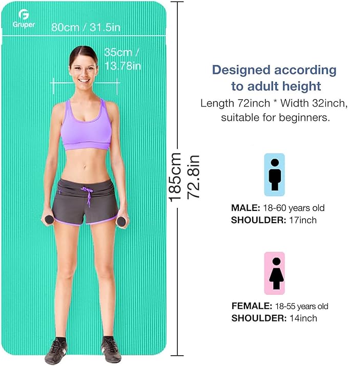 Thick Yoga Mat Non Slip, Large Size 72" L x 32" W x 0.6" TH, Premium Exercise & Fitness Mat with Carrying Strap and Bag, Workout Mats for Home-GravixFit