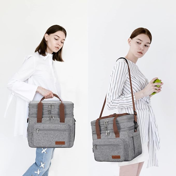 Maelstrom 23L Insulated Lunch Box For Men Women,Expandable Double Deck Lunch Cooler Bag,Lightweight Leakproof Tote Bag With Side Tissue Pocket,Gray-GravixFit