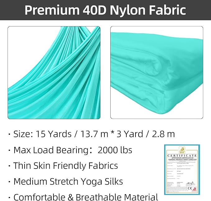 PRIOR FITNESS Aerial Silks Kit Colorful 9/15/20 Yards 40D Nylon Fabric Hammock Set With Hardware & Guide for All Levels Of Aerial Yoga Practice and Acrobatic Flying For Adults Aerial silk-GravixFit