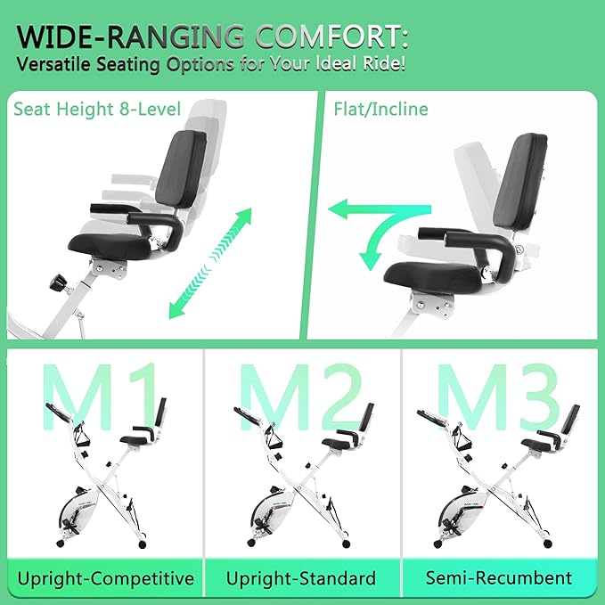 BARWING Stationary Exercise Bike for Home Workout, 5 IN 1 Foldable Indoor Cycling Bike for Seniors, 350LB Capacity, 16-Level Magnetic Resistance, Seat Backrest Adjustments