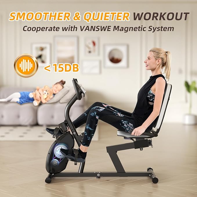 VANSWE Recumbent Exercise Bike for Adults Seniors - Recumbent Bikes for Home with Magnetic Resistance, Bluetooth and App Connectivity, Pulse Sensor-GravixFit