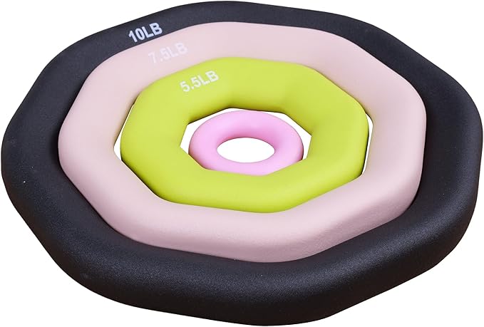 Leikefitness Weight Ring 2-in-1 Kettlebell & Dumbbell, cast Iron+PVC Coating, Yoga Exercise, Aerobics, Core Training, 4 in a Set (0.33LB + 5.5LB + 7.5LB + 10LB)-GravixFit