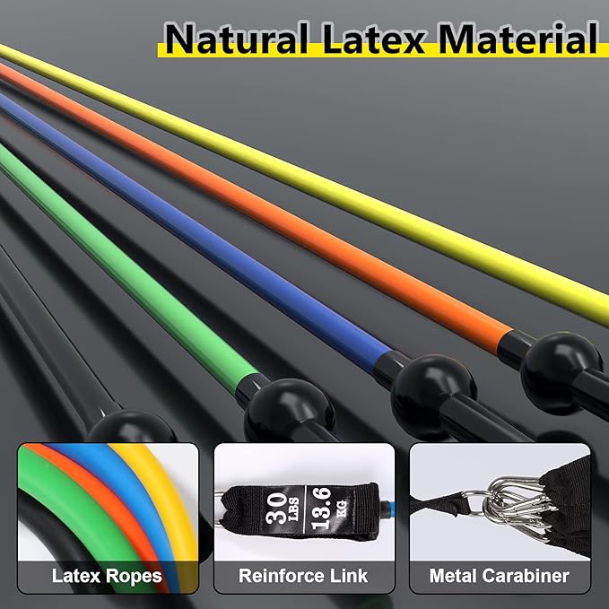 Resistance Bands Set, Workout Bands with Handles, Door Anchor, Ankle Straps and Carry Bag, Exercise Bands for Shape Body and Home Workouts-GravixFit