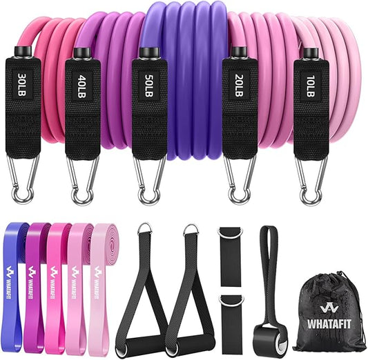 WHATAFIT Resistance Bands, Exercise Bands，Resistance Bands for Working Out, Work Out Bands with Handles for Men and Women Fitness, Strength Training Home Gym Equipment-GravixFit