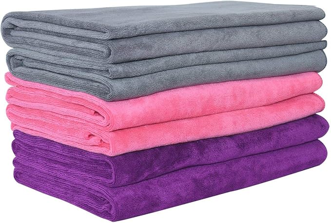 JML Microfiber Towels, Beach Towel Sets (6 Pack, 27" x 55") - Extra Absorbent, Fast Drying, Multipurpose for Bath, Swimming, Fitness, Sports, Yoga, Grey/Pink/Purple-GravixFit