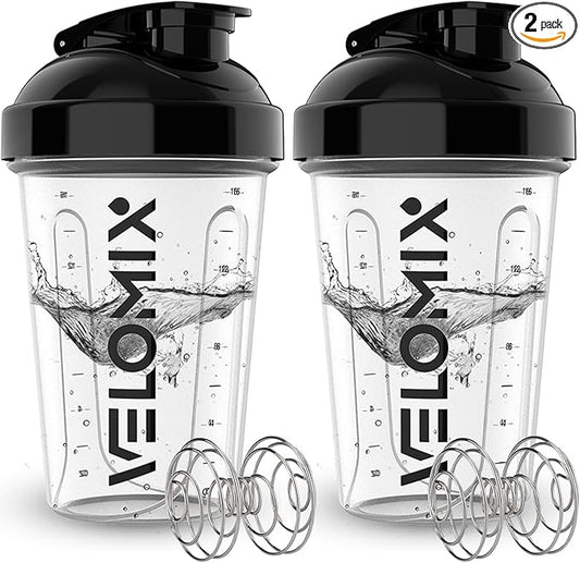 '-2 Pack- 20 oz Protein Shaker Bottles for Protein Mixes - 2x Wire Whisk, Leak Proof Shaker Cups for Protein Shakes and Pre Workout, Protein Shaker Bottle Pack, Protein Mixer Cup (Clear Prime)-GravixFit