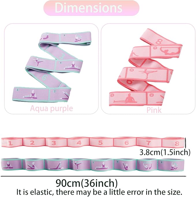 2pcs Stretch Strap for Kids,Elastic Yoga Stretching Strap with Loops, Multi-Loop Adjustable Exercise Stretching Bands，Stretching Resistance Ballet Bands for Dance, Latin, Gymnastics Exercis -8Loops-GravixFit