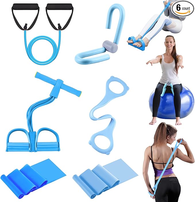 6 Pcs Fitness Resistance Exercise Bands 6 Tube Pedal Puller Resistance Band Set for Women Weight Loss Thigh Training Workout Equipment Elastic Arms Abdomen Shoulder Waist Leg Beginners Yoga-GravixFit