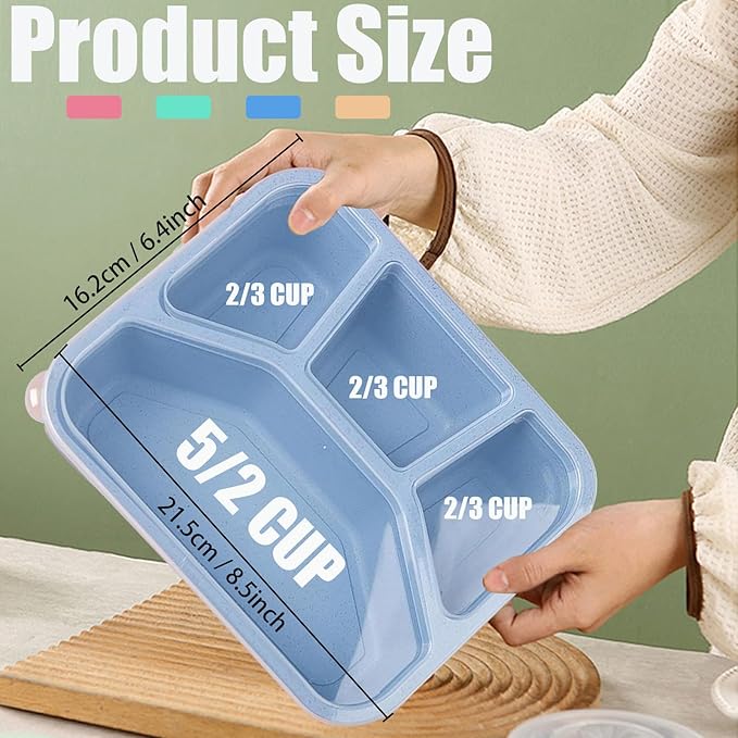 15 PCS Bento Box, 4 Compartment Bento Box Adult Set, Wheat Straw Bento Lunch Box, Reusable Lunch Snack Box, Microwave, Dishwasher and Freezer Safe Meal Prep Containers for Work, School and Travel-GravixFit